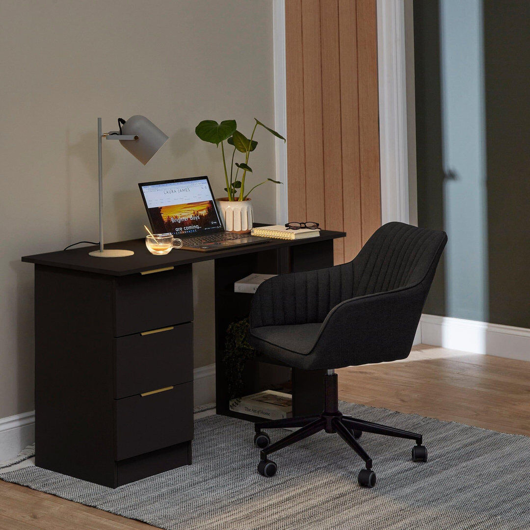 17 Stories Glenhaven 3 Drawer Computer Desk Black 72cm H X 120cm W X 49cm D