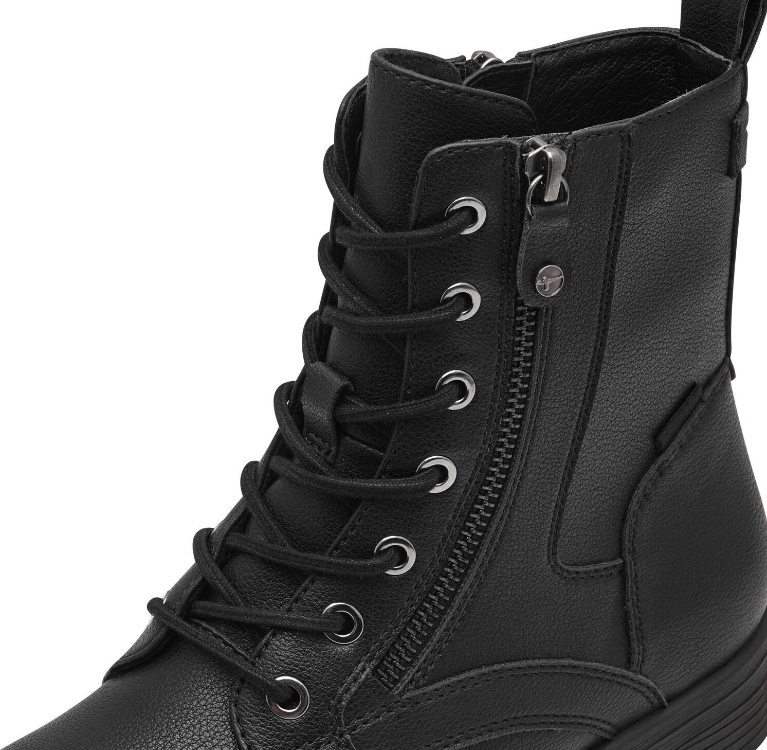 Schnürstiefelette TAMARIS "SHAE", Damen, Gr. 41, schwarz, Lederimitat, aufgeraut, kontrastfarbene Details, unifarben, Schuhe Schnürstiefelette, Stiefelette mit Reissverschluss, Schnürstiefelette für Damen schwarz 41