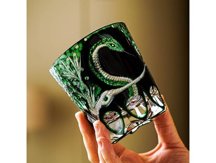 Verre à vin, à liqueur, à whisky, à brandy, style chinois, motif Serpent du Zodiaque, en cristal Edo Kiriko, Serpent Gardien, cadeaux souvenirs de qualité supérieure
