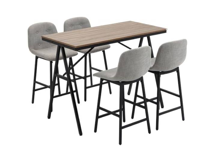 HOMCOM Bartisch Set mit 4 Stühlen mit Rückenlehne, Hellgrau Bartisch mit Barhocker-Set, Esstisch, Küchentisch, für Esszimmer, Küche