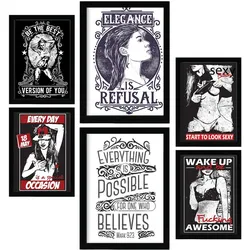 POSTER Set Mit 6 Frau In Rustikale Zitate A3 & A4 Schwarzer Rahmen
