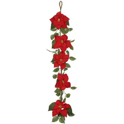 Kunstgirlande I.GE.A. "Poinsettiaranke", rot, B:25cm H:115cm L:10cm, Polyester, Kunstpflanzen, Weihnachtsgirlande Girlande Christstern Weihnachtsdeko Weihnachtsstern