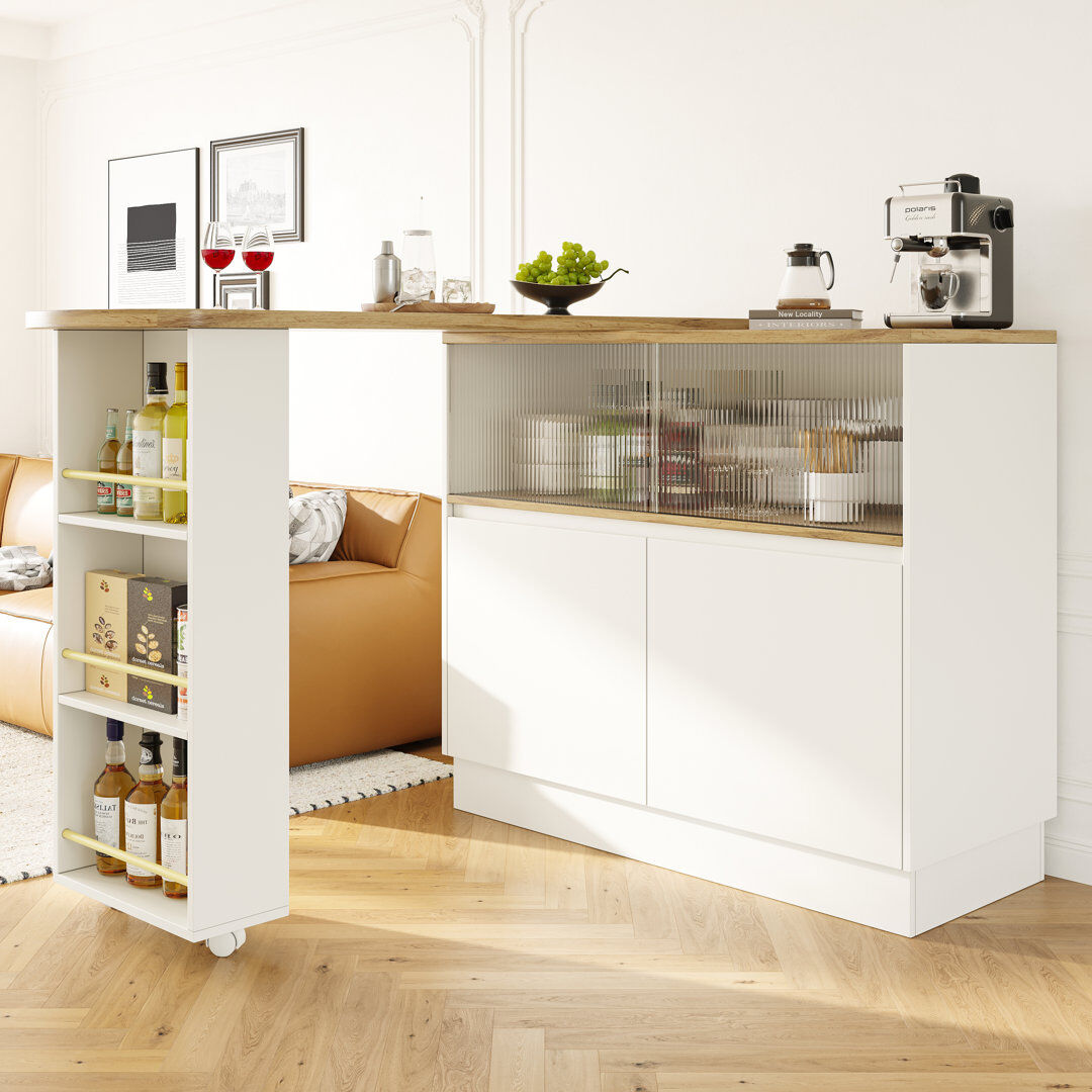 17 Stories 190cm Rotating Expandable Bar Cabinet for Flexible Use White 104cm H X 46cm D X 190cm L