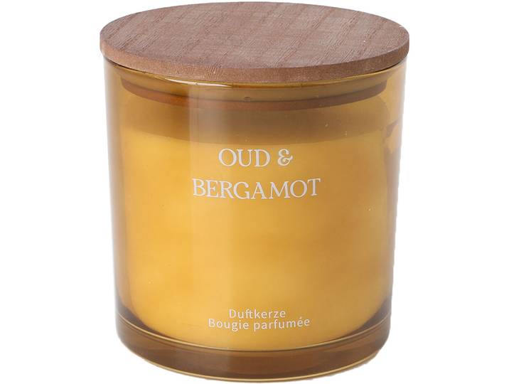 Duftkerze Oud&Bergamot D10x10cm braun, Brenndauer 29h - Material: Glas, Holz - Duftkerze