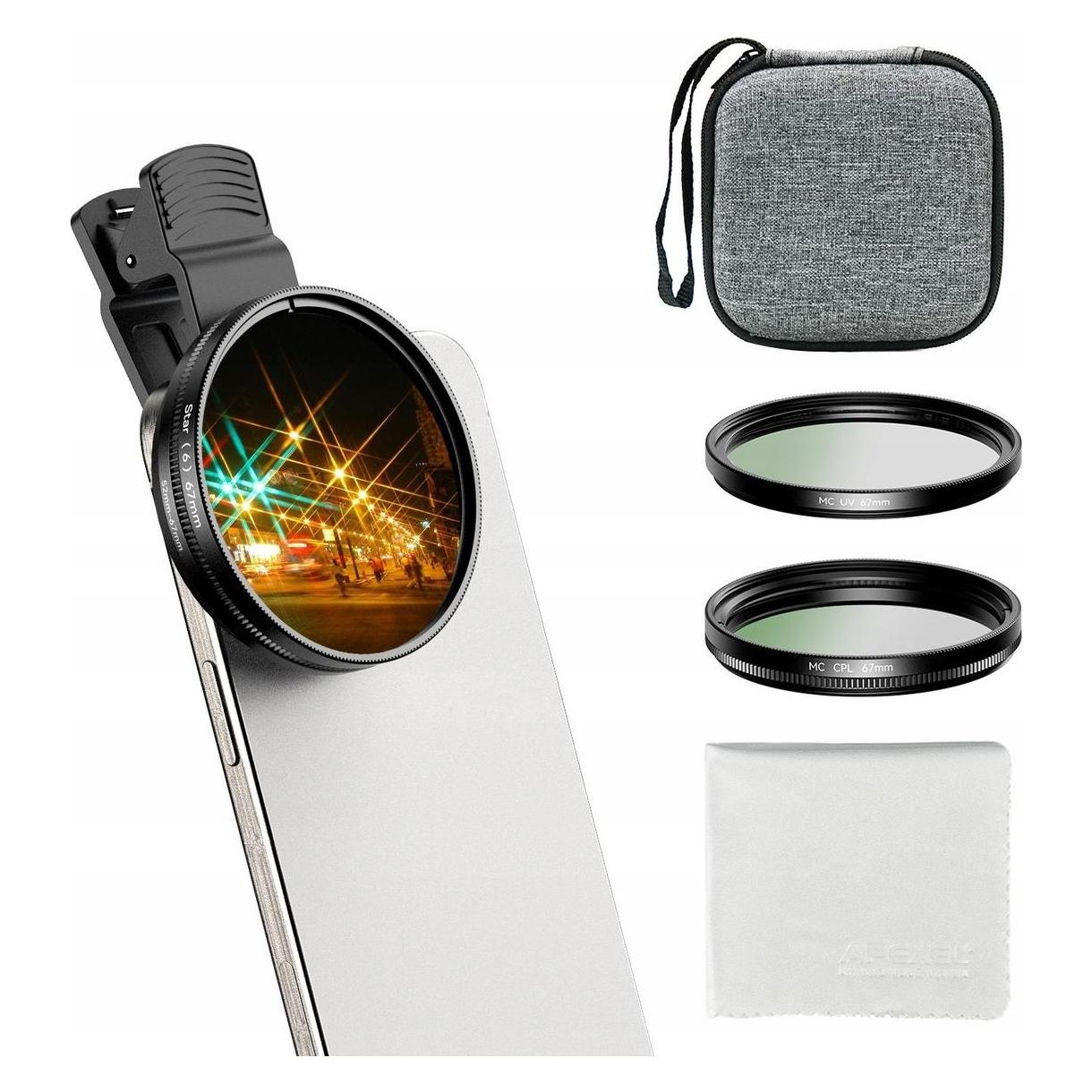 Apexel Filter-Set für das CPL-UV-Star-Handy, 67 mm, Clip-Adapter für 52 mm / Apl-67fl3s (APEXEL)