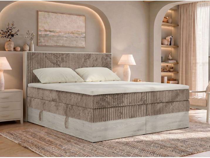 MKS MÖBEL Boxspringbett NORDIC KING (Packung, Doppelbett King-Size, Topper Visco/T25, holz Optik), inklusive Bettkästen und Topper, Matratzenhärte H3/H4
