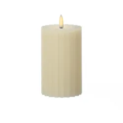 LED Kerze Liv Echtwachs gerillt geriffelt flackernd 14,5cm Timer creme