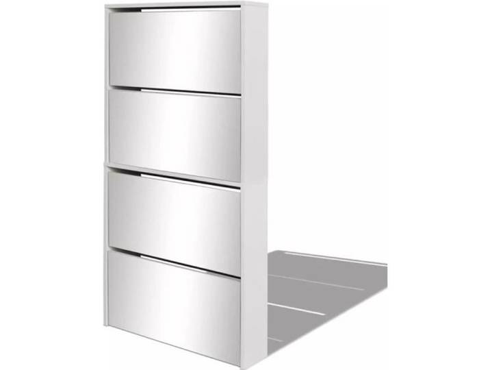 Meuble à chaussures MAD - Blanc - 4 étagères - Miroir