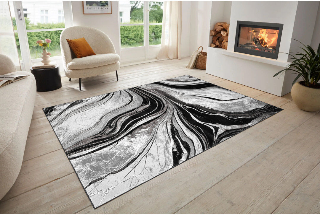Metro Iris Area Rug Black Grey Black Rectangle 240 x 320 cm