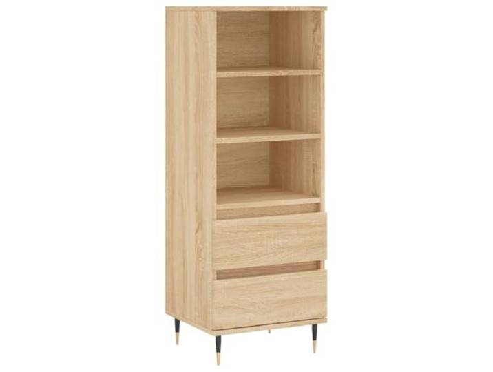 HGFDVCMR Highboard Sonoma-Eiche 40x36x110 cm Holzwerkstoff Schrank Kompakter Beistellschrank mit 3 offenen Fächern und 2 Schubladen für Wohnzimmer oder Schlafzimmer im Industriedesign.