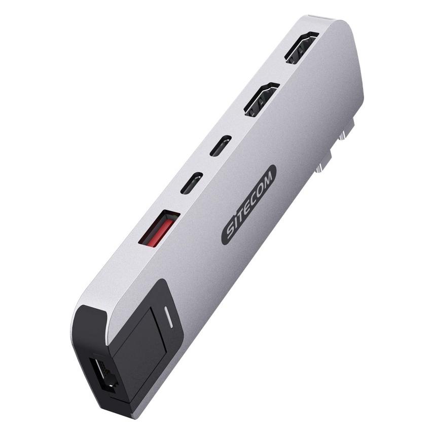 Sitecom MacBook Pro Multiport Hub 6 in 2 Zilver (AC-2103) (USB-C, 6 Ports) (AC-2103)