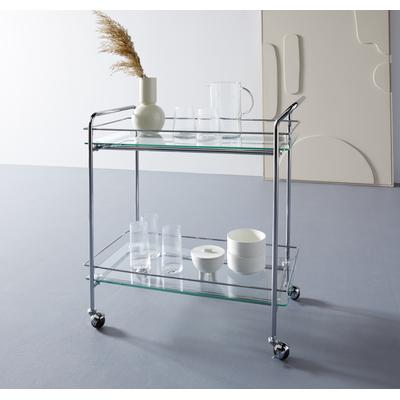 Rollwagen "Alimore", silber (chromfarben), B:75cm H:80cm T:40cm, Glas, Metall, LEGER HOME BY LENA GERCKE, Rollwagen, Rollwagen, mit Glasablagen und Rollen, Modernes Design, Breite 75 cm, Höhe 80 cm