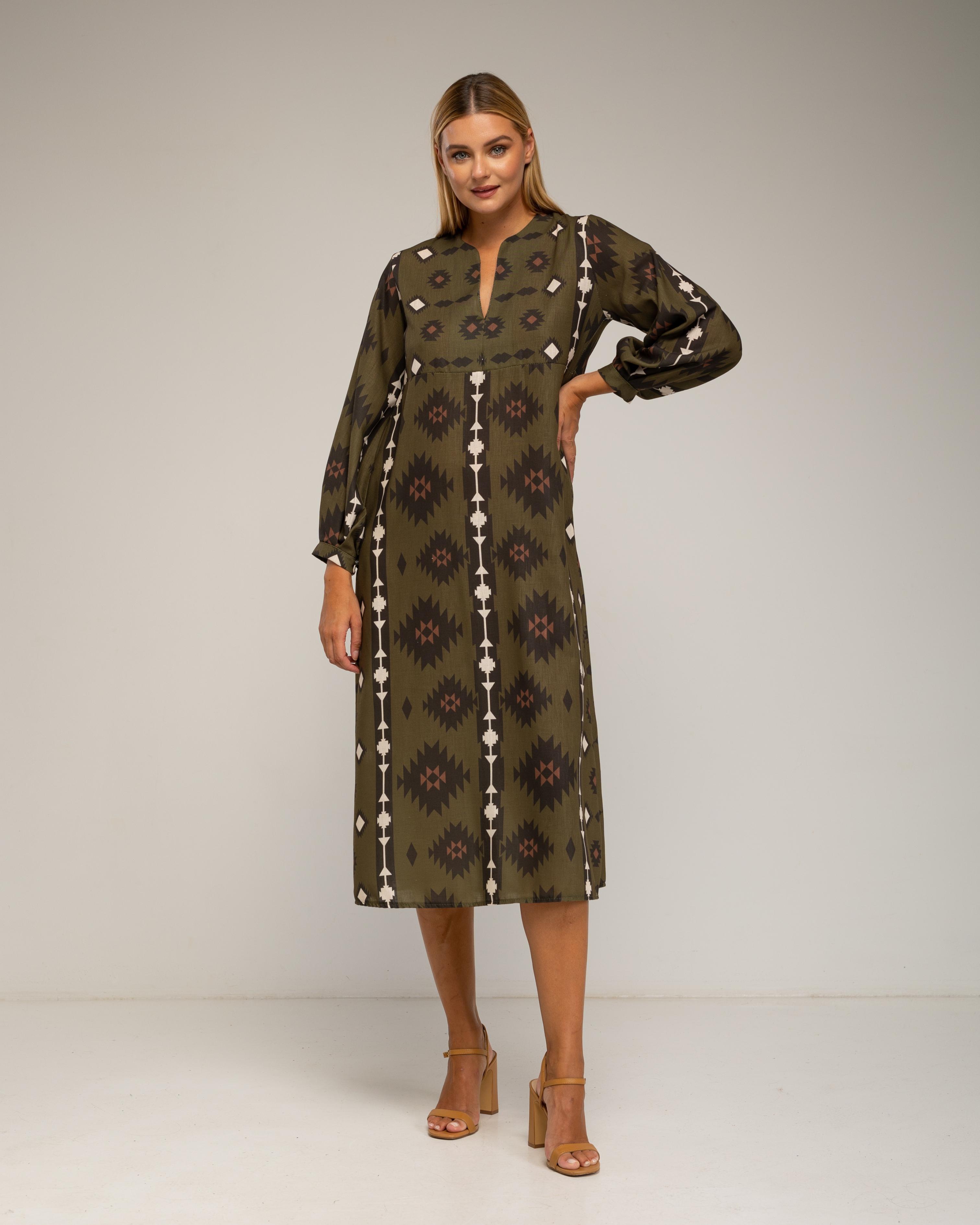 Midi-jurk met etnische print