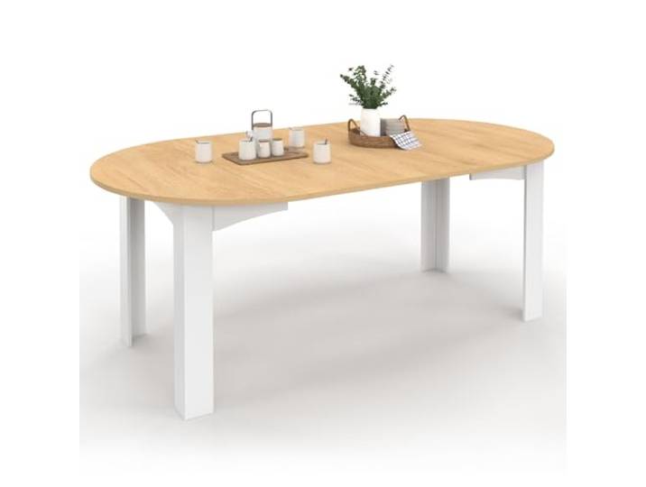 IDMarket - Ausziehbarer runder Esstisch DONA 4-10 Personen weiß Buchenholzplatte 110-200 cm