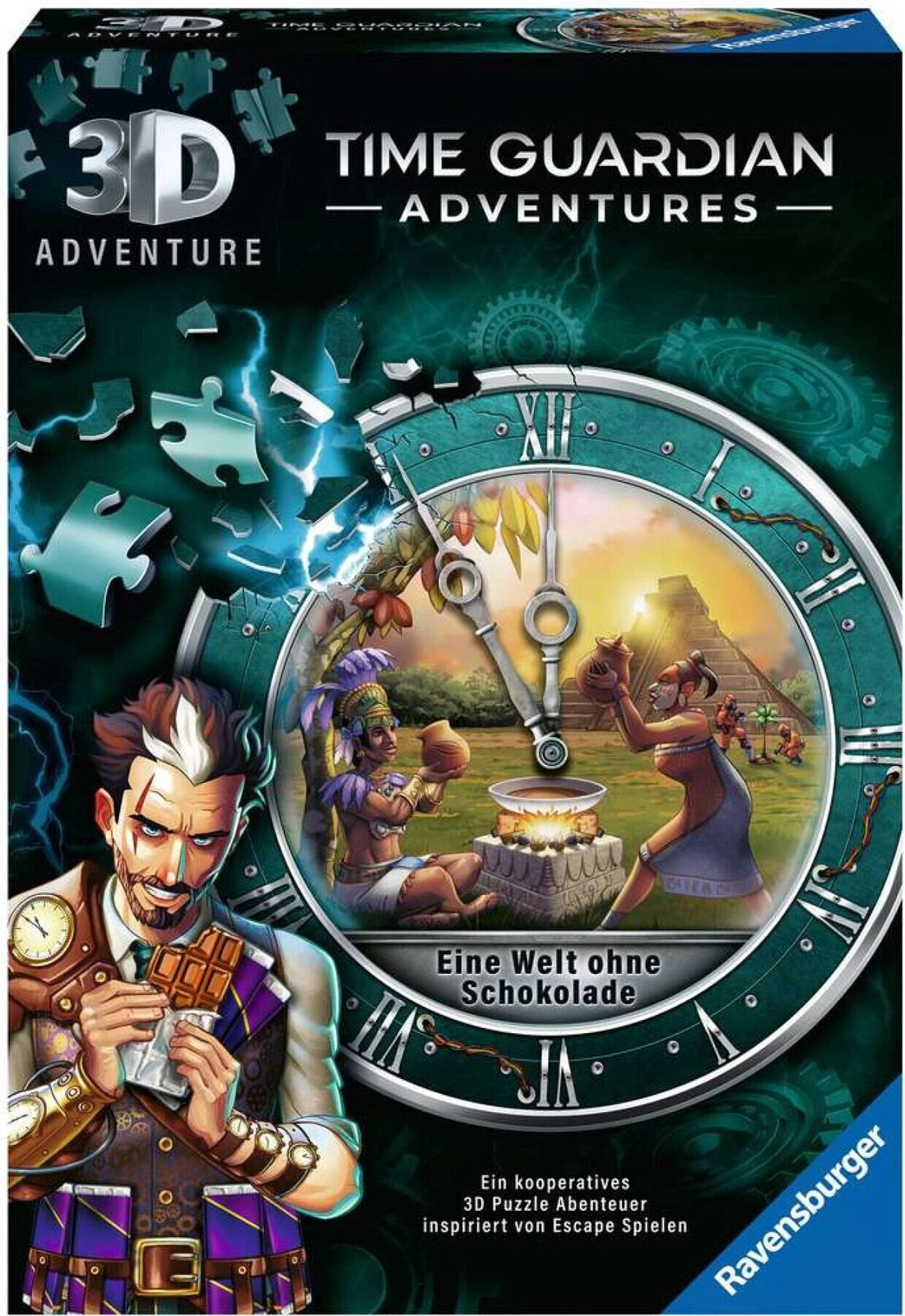 Ravensburger 3D Adventure 11540 TIME GUARDIANS - Een wereld zonder chocolade - Coöperatief Escape Room spel voor 1 tot 4 spelers - Vanaf 12 jaar
