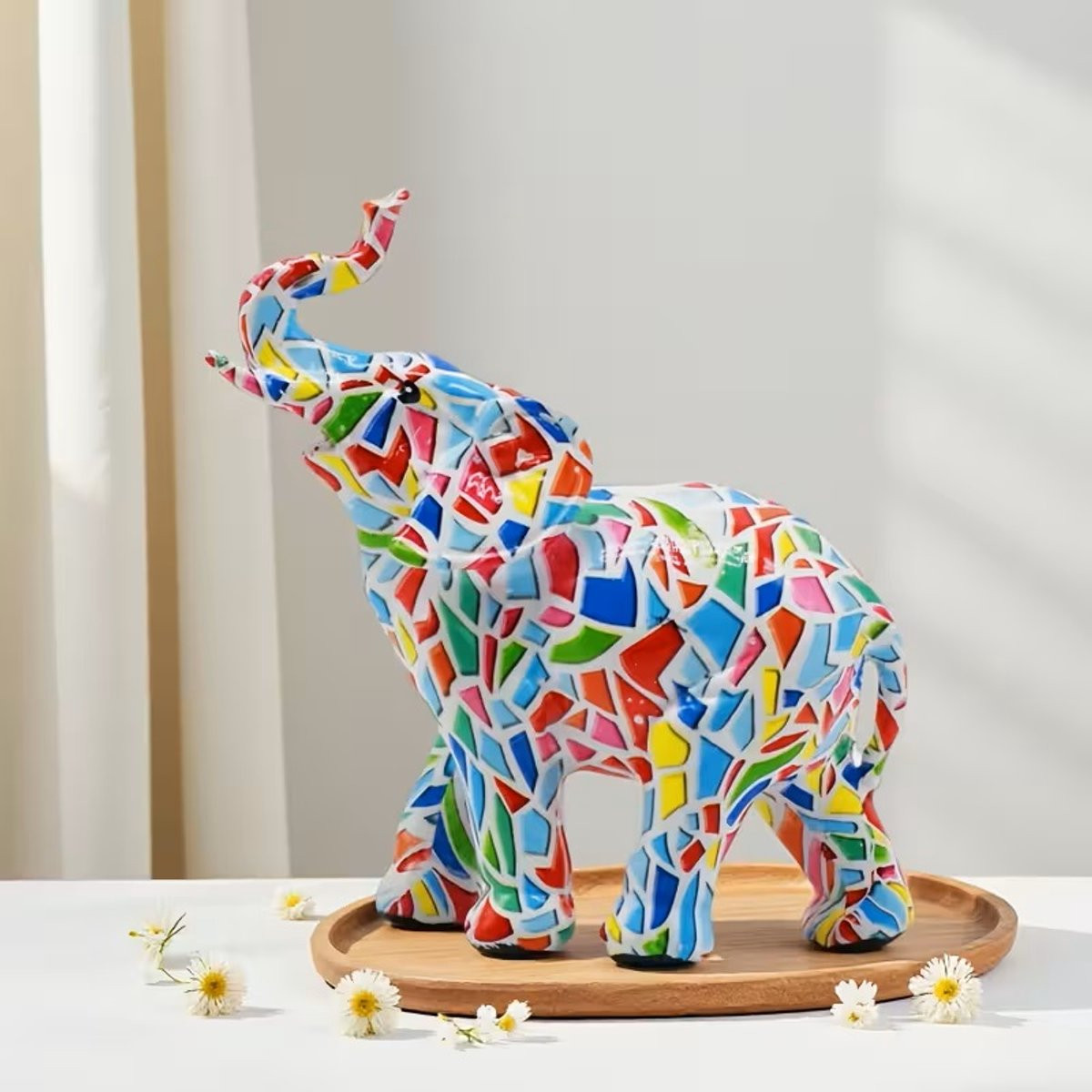 Mauropet Geluks Olifant Colorful met kleurrijk blokkenpatroon decoratie beeldje