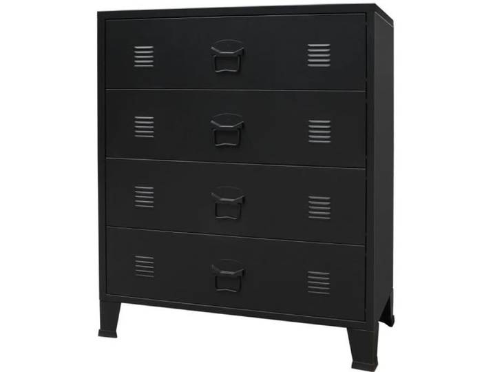 Commode à tiroirs - OVONNI - Style Industriel - Noir - 4 tiroirs