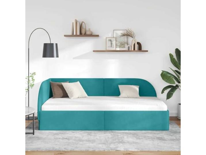 KTHLBRH Eck-Bettrahmen Türkis Samt 100 x 200 cm Platzsparendes L-Design, Schlafsofa, wendbares Kopfteil, Engineered Holz