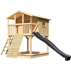Akubi Stelzenhaus Benjamin mit Rutsche anthrazit und Holzrampe naturbelassen