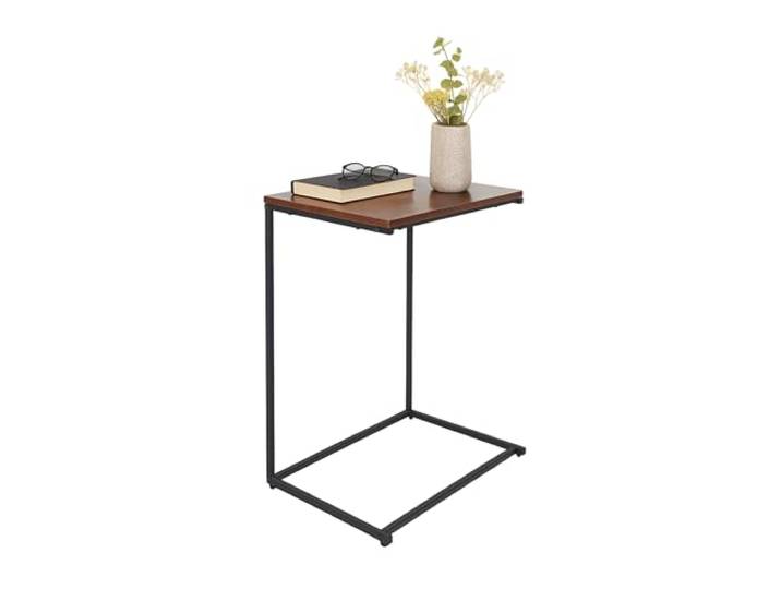 Relaxdays Table d'appoint\, Forme en C\, Grand Plateau\, H x L x P : 60 x 55 x 35 cm\, à Glisser sous Le canapé\, Noir/Brun
