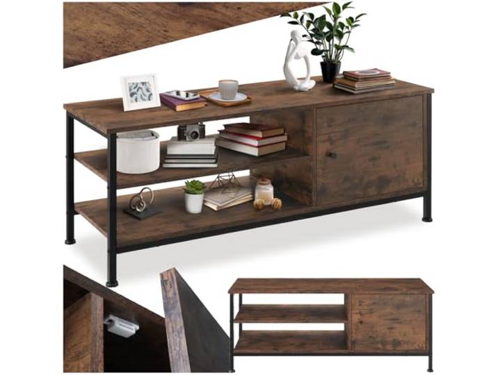 tectake® Industrial Möbel Lowboard, TV Schrank, Regal Kommode, Sideboard Wohnzimmer 110x40x45,5cm, Fernsehtisch, Möbel Schlafzimmer, TV Board (Industrial Dunkelbraun)