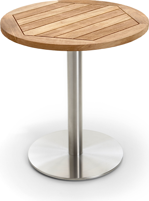 Gartentisch Bistrox 95 cm rund Platte Teak Recycelt Gestell Edelstahl Gebürstet