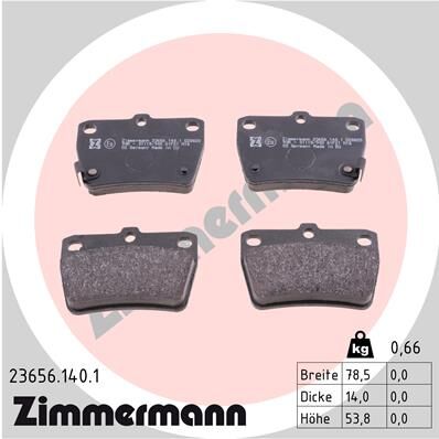 Zimmermann Bremsbelagsatz, Scheibenbremse 236561401 Hinterachse Für Toyota Dr Chery