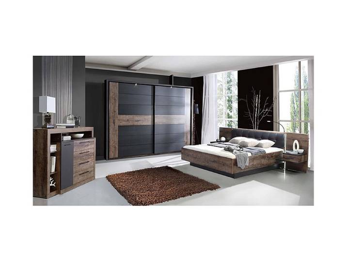 Forte Möbel Schlafzimmer-Set Schlafzimmerset 1 Bellevue Schwarzeiche und Schlammeiche