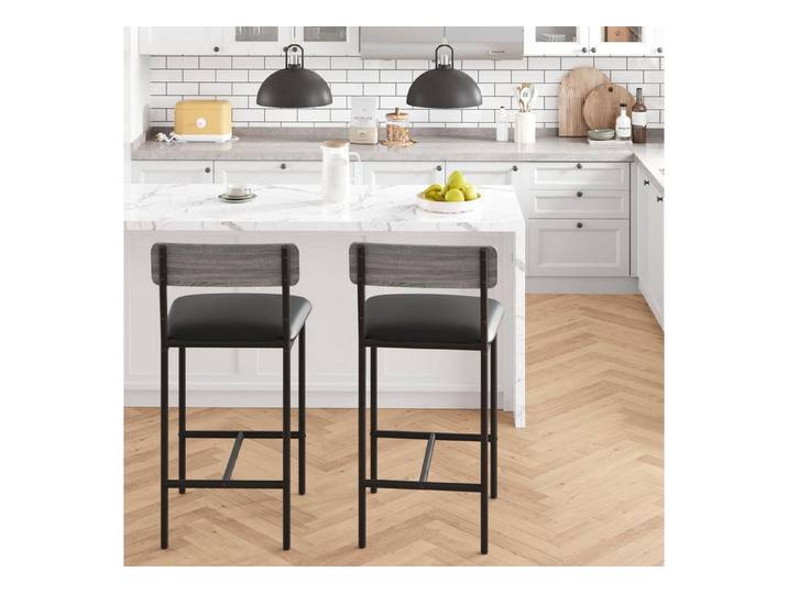 LuxusKollektion Barhocker Barhocker Set Grau mit Fußstütze (2 St)