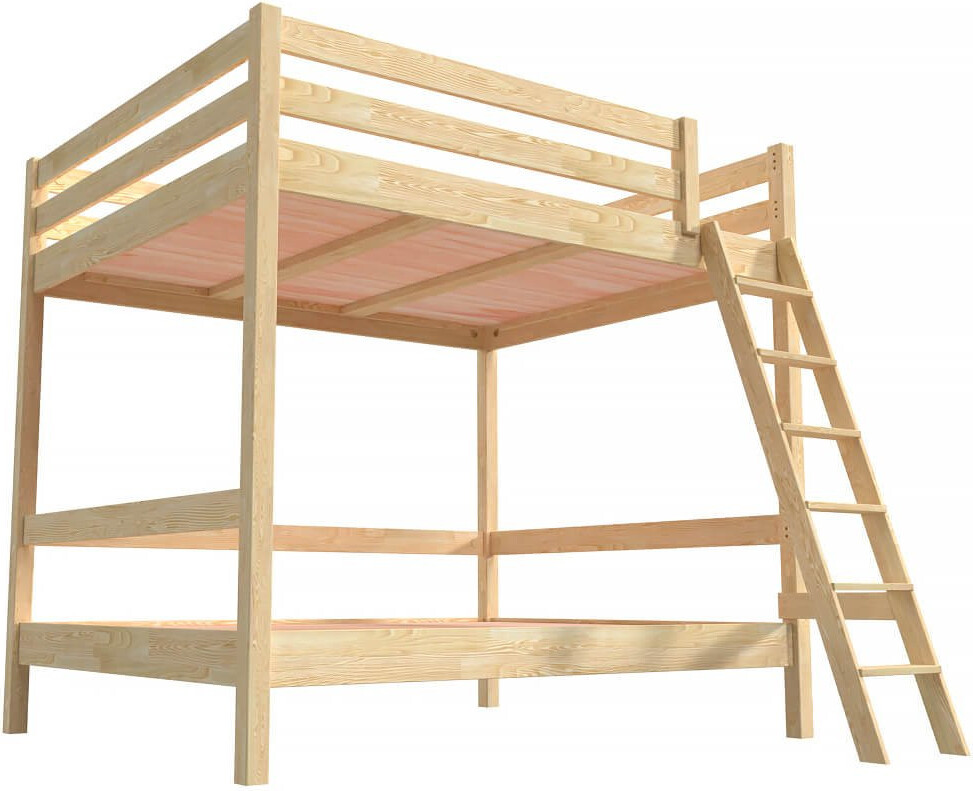 Etagenbett 2-Sitzer 140x200 für Erwachsene Treppe Holz Sylvia - Naturlack