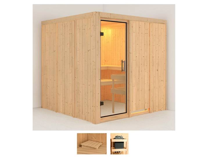 Sauna KARIBU Rodin , beige (naturbelassen), ohne Ofen, (ohne Ofen), Saunen, Sauna, ohne Ofen