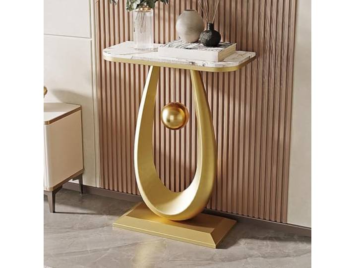 Sinterstein Konsolentisch 80cm Wassertropfen Goldkugel für Eingang Flur Luxus Design Wassertropfen Goldkugel Platzsparend für Kleine Wohnung Flur(Gold 2)