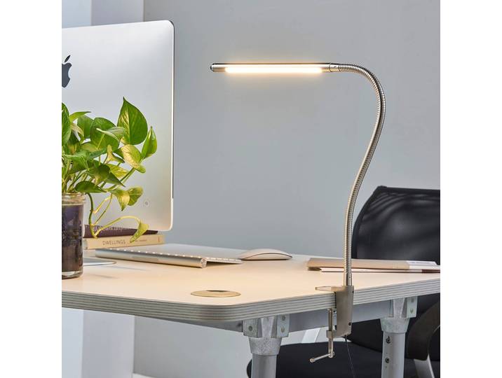 Klemmleuchte LIONARD Lindby, alu / grau / zink, für Arbeitszimmer / Büro, Metall, Modern, Klemmleuchte