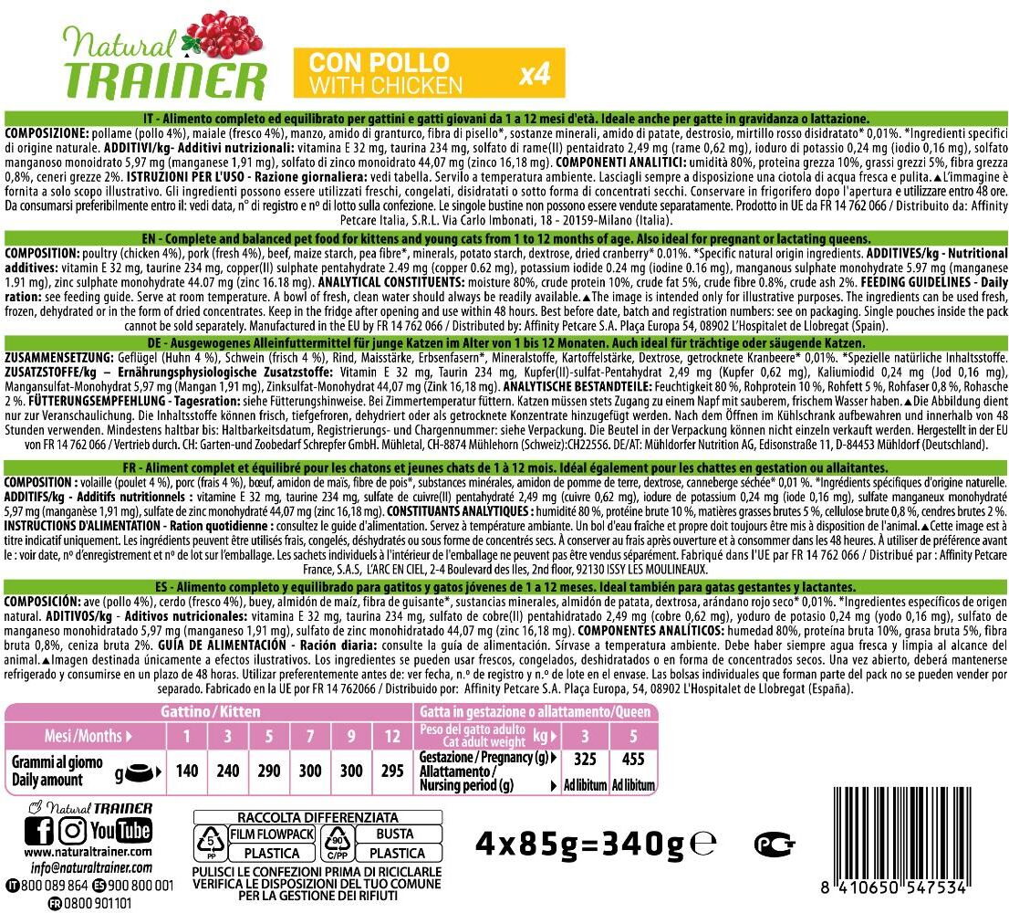 Natural Trainer Kitten Busta Multipack 4x85g POLLO