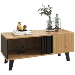 OKWISH Couchtisch Holz Schwarz 100x60x45 cm Modern Wohnzimmer Tisch Stauraum Ablage Design Massiv Stilvoll Schwarz Holz