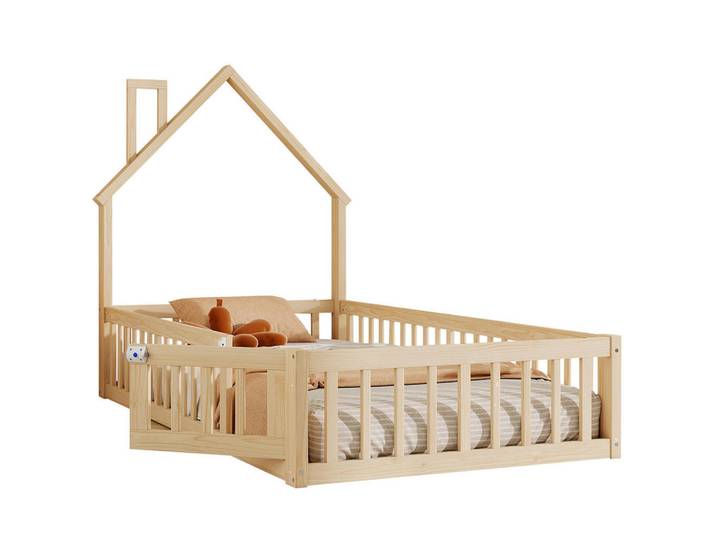 Komhtom Hausbett 90 x 200 cm, Minimalistischer Stil, Natur, Naturfarben, Holz, Mode, 90x200 cm, Babymöbel & Kindermöbel, Kinderzimmer & Jugendzimmer, Kinderbetten, Spielbetten