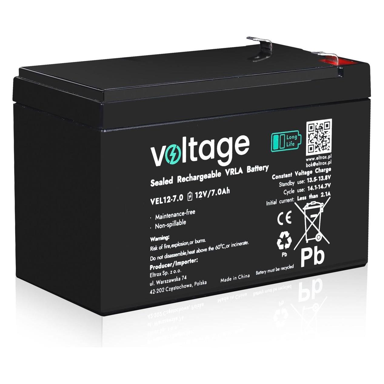 DVA Electric Akumulator AGM Voltage Long Life 12V 7Ah VEL12-7.0 (Żywotność 15 lat) (7000 mAh) (VEL12-7.0)