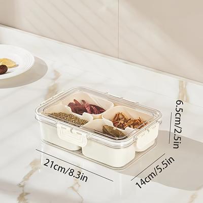 Smart Shopping Spot Divided Serving Tray With Lid Compartment Snack And Food Storage Container, Fruit Storage Box For Organized Snacking beige 4 Cells