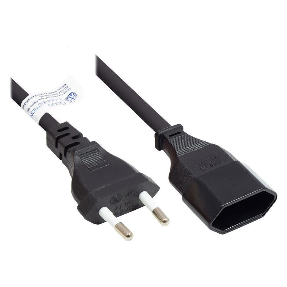 Good Connections Euro-Verlängerung Euro-Stecker Typ C (gerade) an Euro-Buchse (gerade), schwarz, 0,75 mm², 5 m, (5 m, CEE 7/3) (P0300-S050)