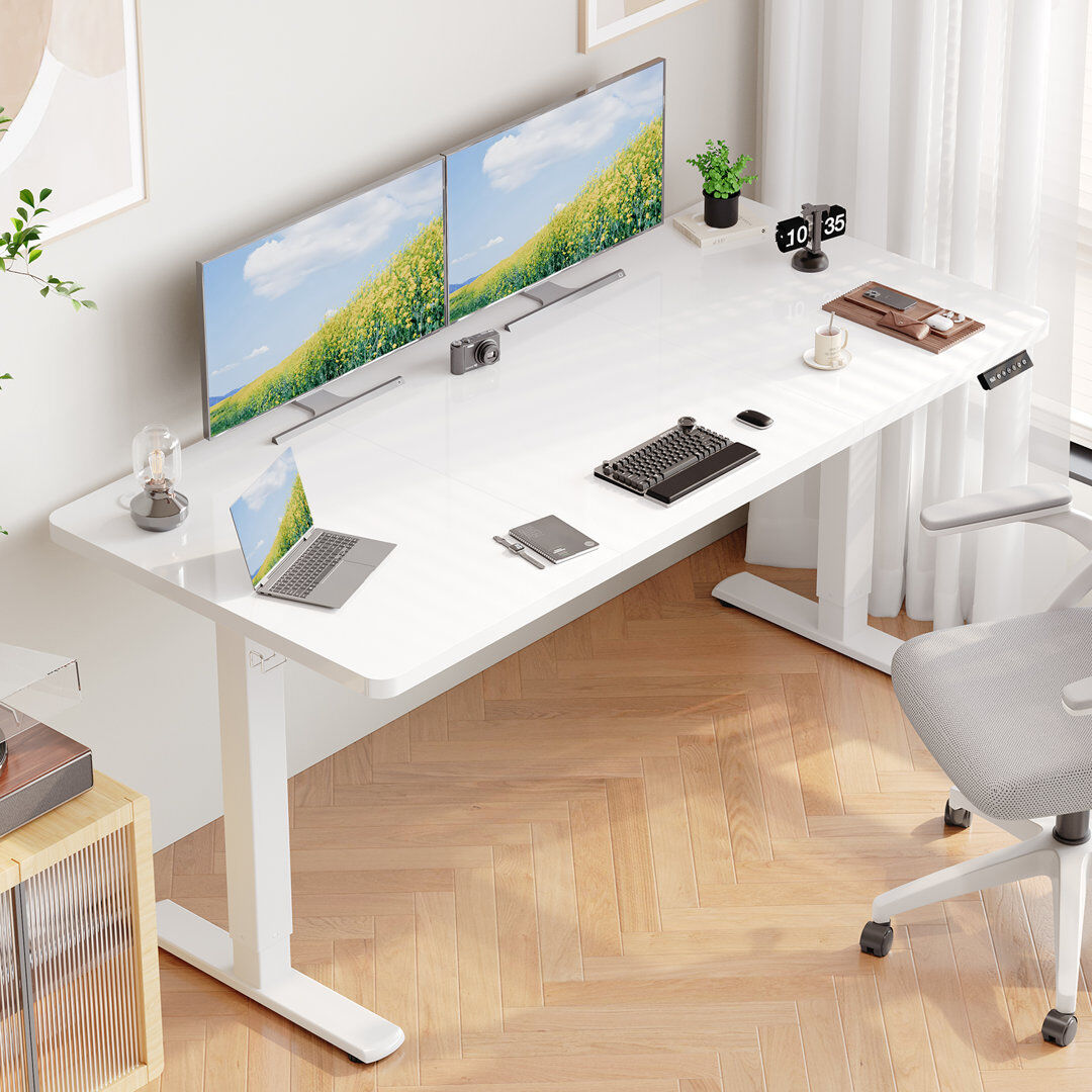 17 Stories Electric Standing Desk Height Adjustable Desk Sit Stand Desk With Time Reminder Stand up Desk 2 Memory Setting Electric Desk White 72cm H x 160cm W x 70cm D