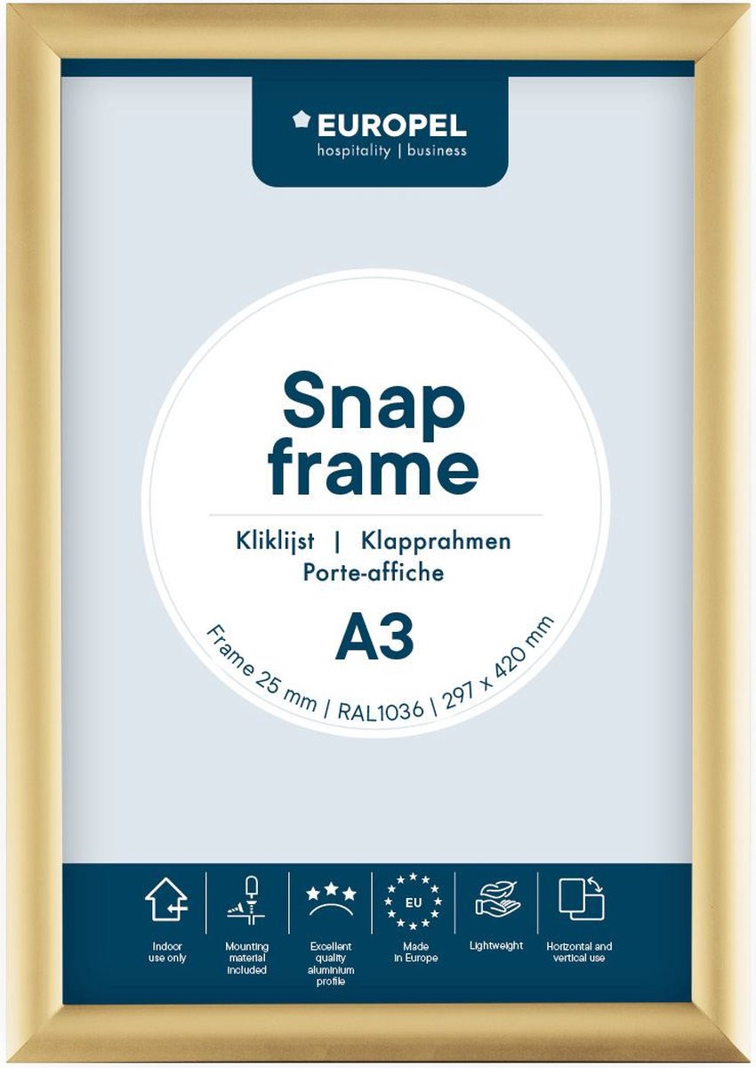 Europel Kliklijst Posterlijst A3 - Aluminium - Goud - 29,7 x 42 cm