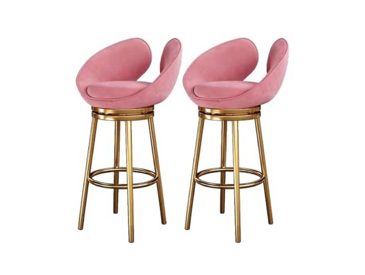 Drehbare Barhocker Set 2, offene Rückenlehne Samtsitz, Metallrahmen, Esszimmer, Kücheninsel(Pink,29.5in)