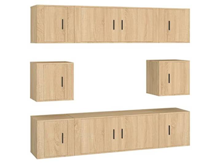 KUPTYERFG 8-TLG. TV-Schrank-Set Wandmontage Sonoma-Eiche Holzwerkstoff Platzsparende TV-Board Wandboard Kombination für Wohnzimmer und Schlafzimmer mit reichlich Stauraum im Sonoma-Eiche Look.