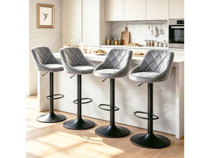 JMGJOY Barhocker 4er Set Barstühle Esszimmerstuhl 360°Drehstuhl Höhenverstellbare mit Rückenlehne und Fußstütze für Küche Hausbar Bar (Dunkelgrau-4er Set)