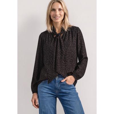Langarmbluse STREET ONE, Damen, Gr. 34, schwarz (molten earth), Stoff, 100% Viskose, klassisch normal, Rundhals, elastischer Bund, Blusen, mit Schleifendetail