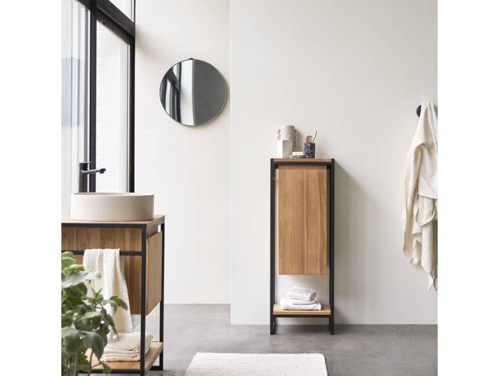 Badschrank aus Teak 44 cm Massivholz und Metall kombinierbar Michal - Natur - Teak