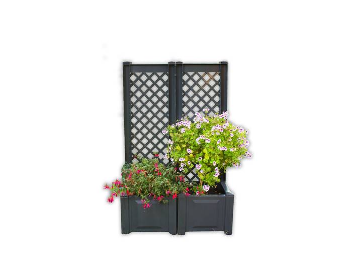 Spalier KHW, grau (anthrazit), B:86cm H:140cm T:43cm, Kunststoff, Rankhilfen, Spalier, mit Pflanzkasten, BxTxH: 43x43x140 cm