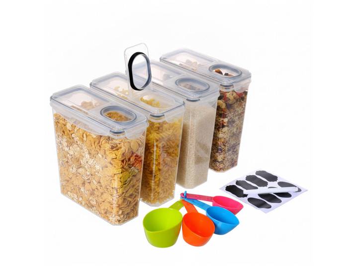 Relaxdays Vorratsdosen Transparent Schwarz 4er-Pack 3,7 l luftdicht, Kunststoff, Küchenzubehör, Vorratsbehälter, Vorratsdosen