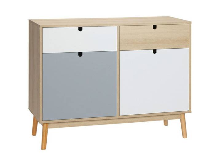 CollaHausse Buffet Auxiliaire Multicolore 2 Armoires Fermées 2 Tiroirs Pieds Pin 100x40x80 cm