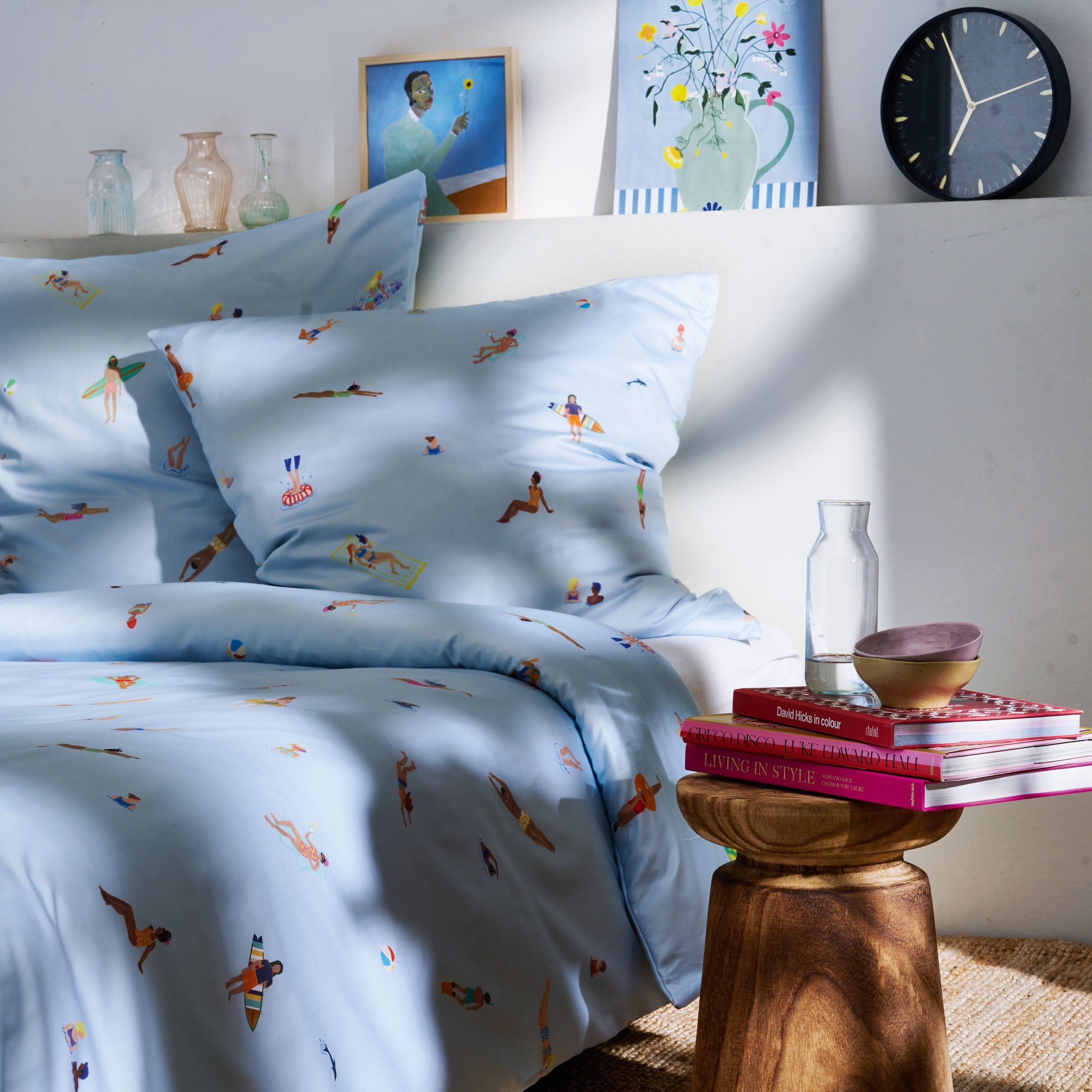 Bettwäsche APELT "Beach", blau, B/L: 135cm x 200cm, 1 Stk., 1 Stk., Satin (Bio-Baumwolle), B/L: 80cm x 80cm, Satin (Bio-Baumwolle), Obermaterial: 100% Baumwolle, Bettwäsche, Bettwäsche, Strandmotiv